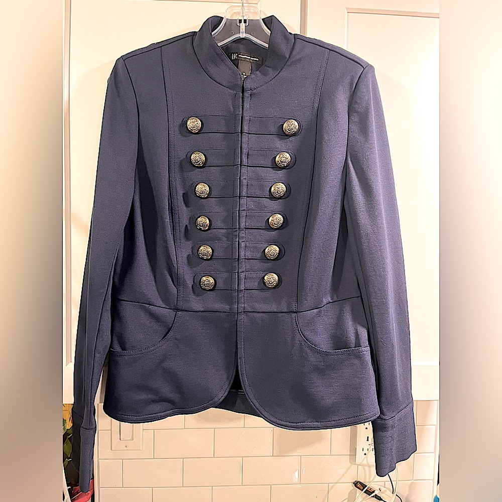 INC International Concepts Navy Blue Long Sleeve Blazer - Hook & Eye Closure